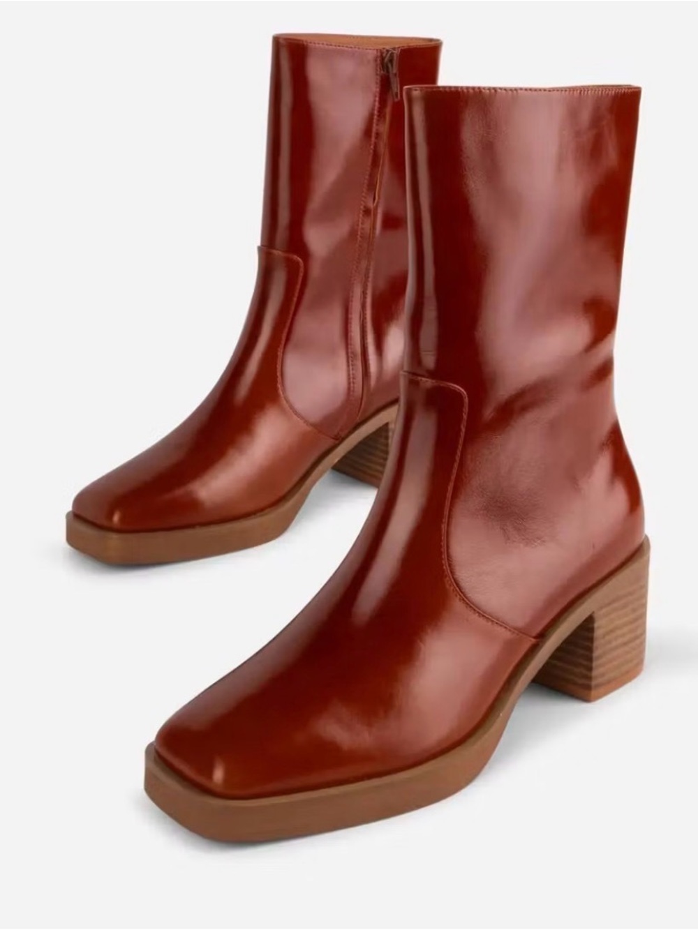INTENTIONALLY BLANK Rust Brown Platform Block Heel Ankle Boots